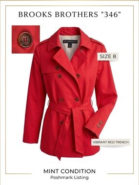 Brooks Brothers "346" Red Double Breasted Trench Coat - Size 8